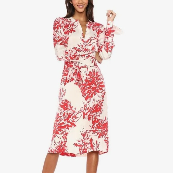 Equipment Dresses & Skirts - EQUIPEMENT ROSEABELLE LONG SLEEVE SILK/VISCOSE RED FLORAL PRINT DRESS SZ L